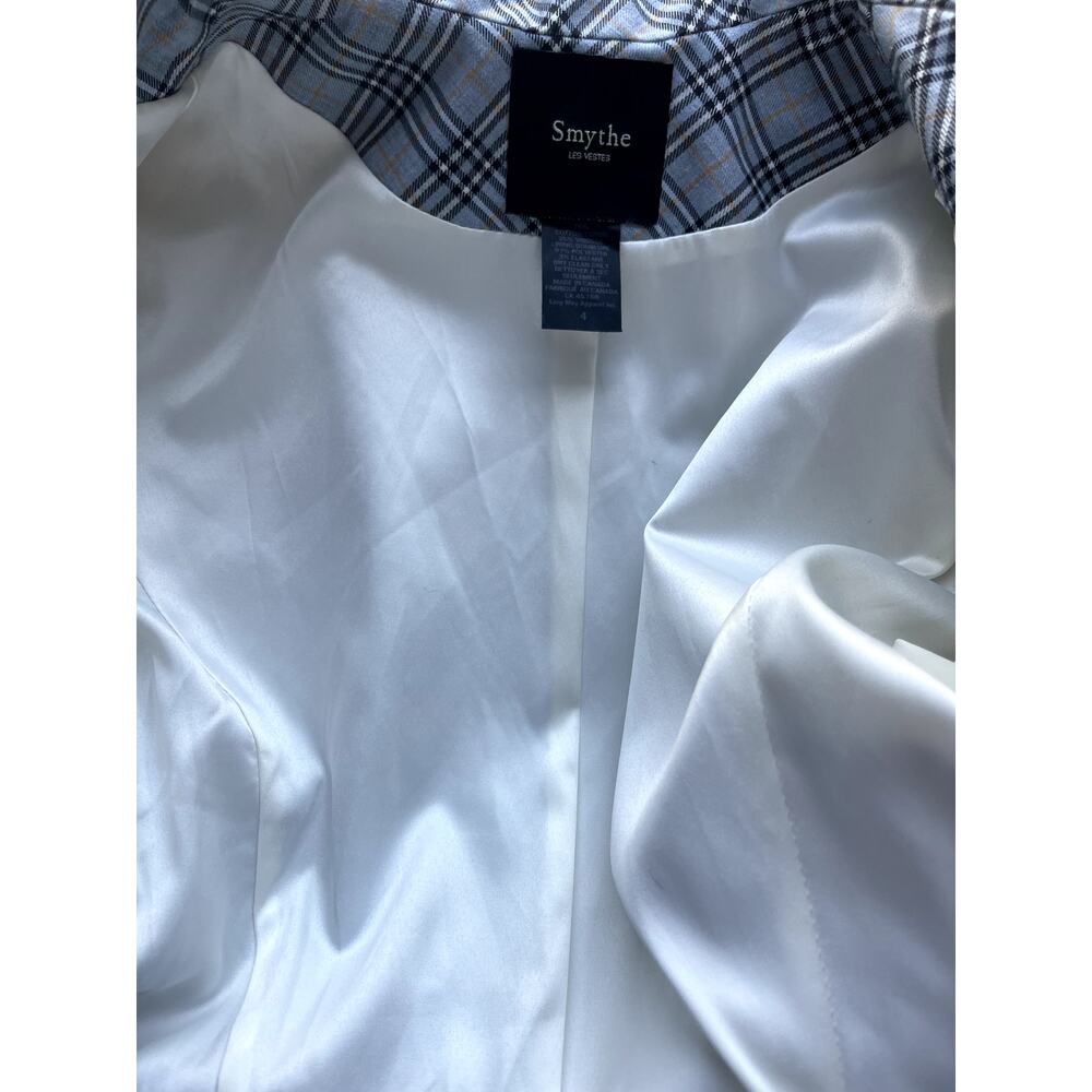 SMYTHE Duchess Plaid Blazer Blue Grey Leather Elbow Patches Size 4 - Picture 8 of 8